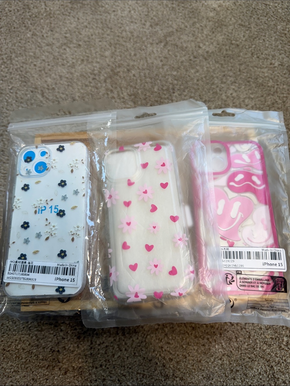SHEIN Pink Floral & Heart Clear Phone Case Trio iPhone 15